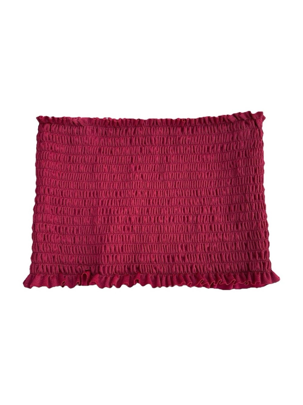 Boohoo Burgundy Smocked Bandeau Tube Top Medium OS Ruffle Lettuce Hem Crop Cover